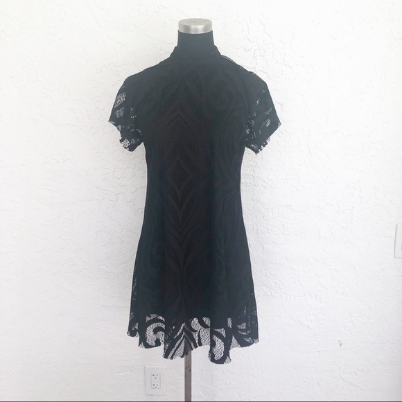 Fabrik Black High Neck Retro Mini Cocktail Dress - Picture 1 of 8